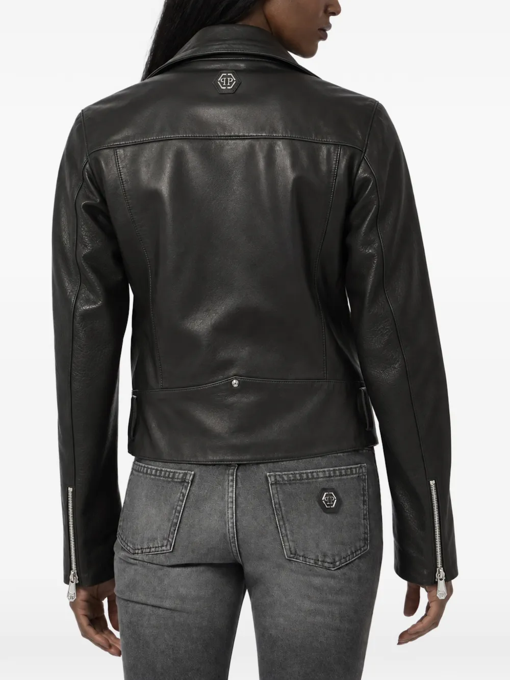 Philipp Plein Bikerjack met bloemdetail Zwart