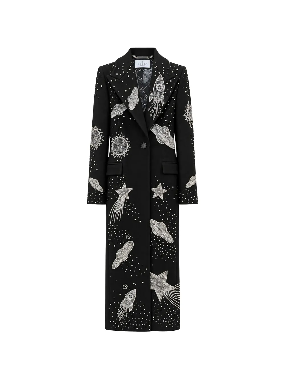 Philipp Plein single-breasted long coat Space Zodiac - Black