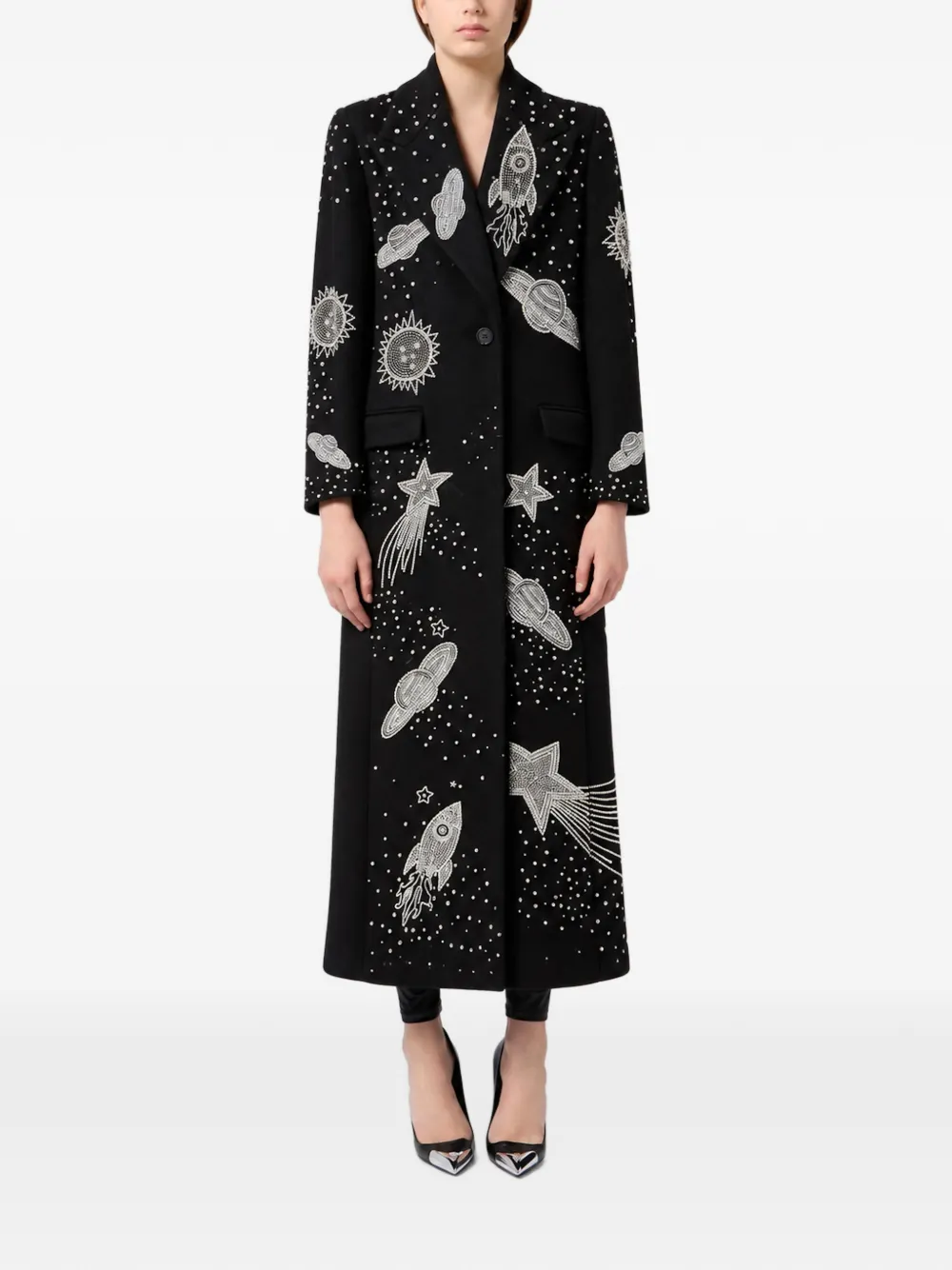 Philipp Plein single-breasted long coat Space Zodiac Zwart