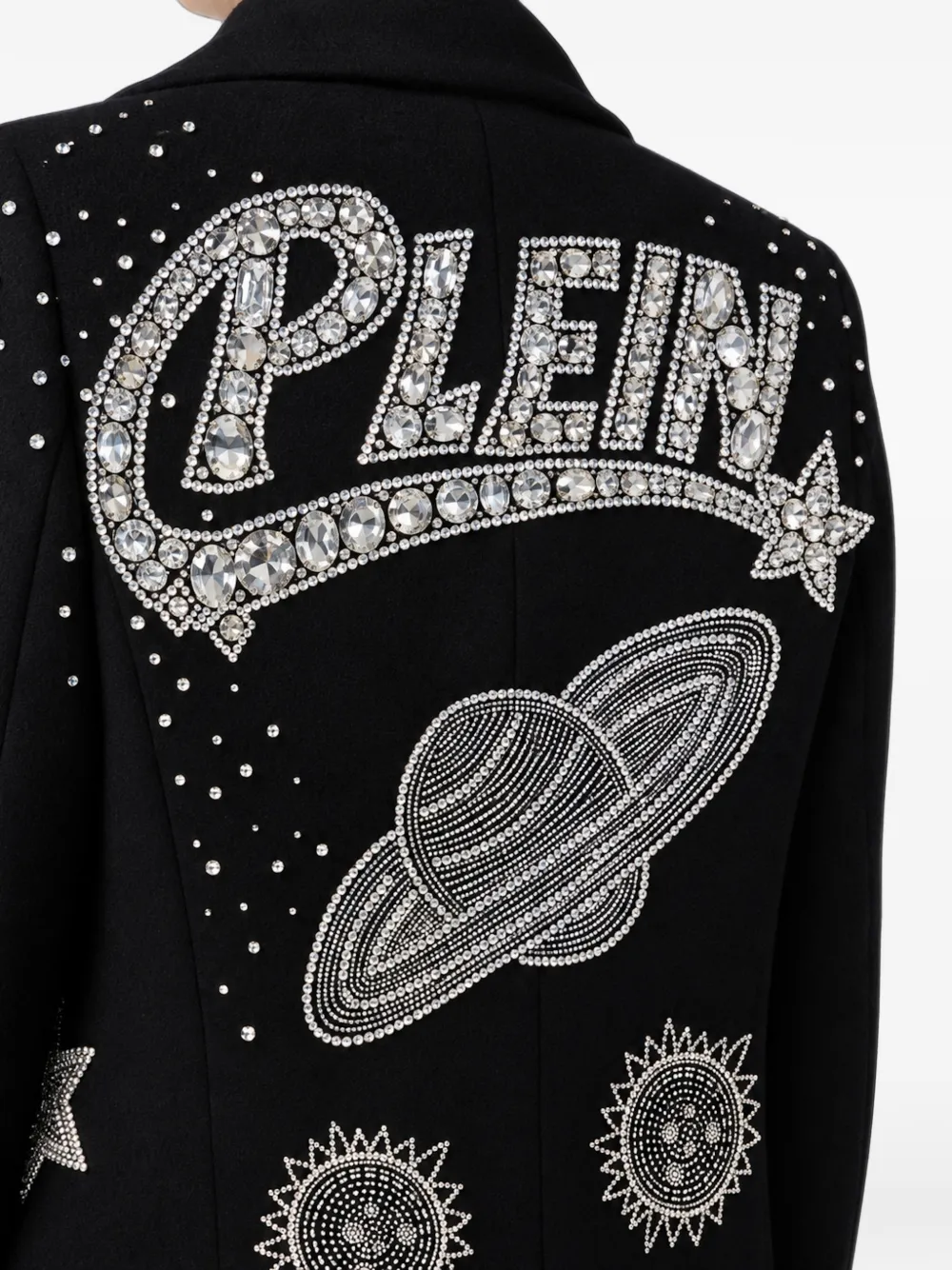 Philipp Plein single-breasted long coat Space Zodiac Zwart