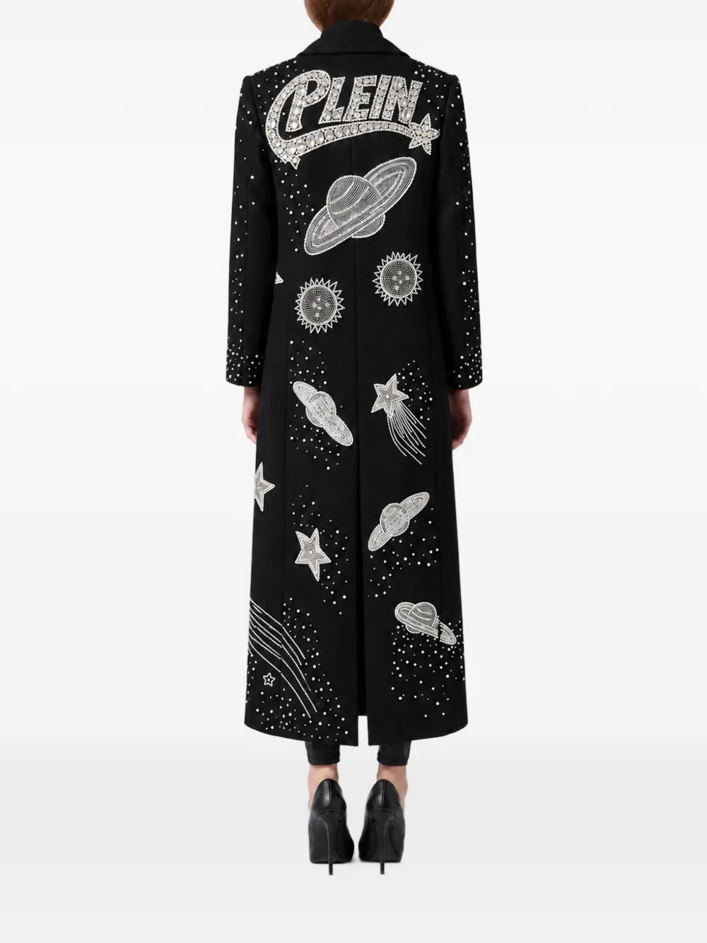 Philipp Plein single-breasted long coat Space Zodiac Zwart