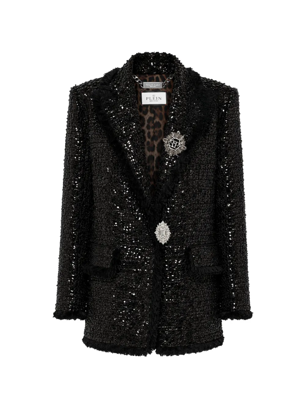 Philipp Plein tweed boyfriend's fit blazer paillettes - Nero