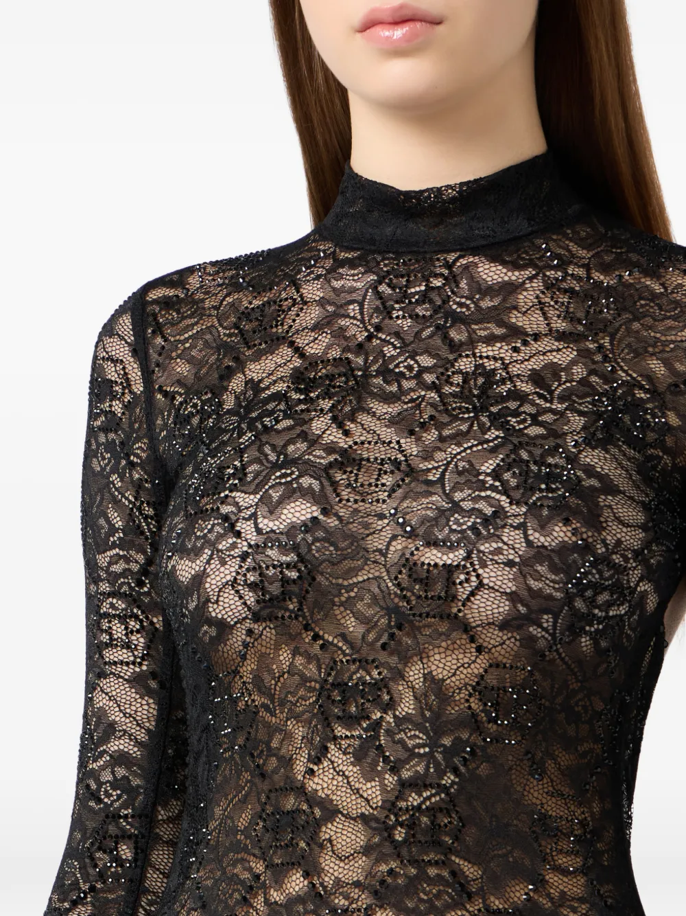 Philipp Plein Lange jurk met monogram stas en open achterkant Zwart