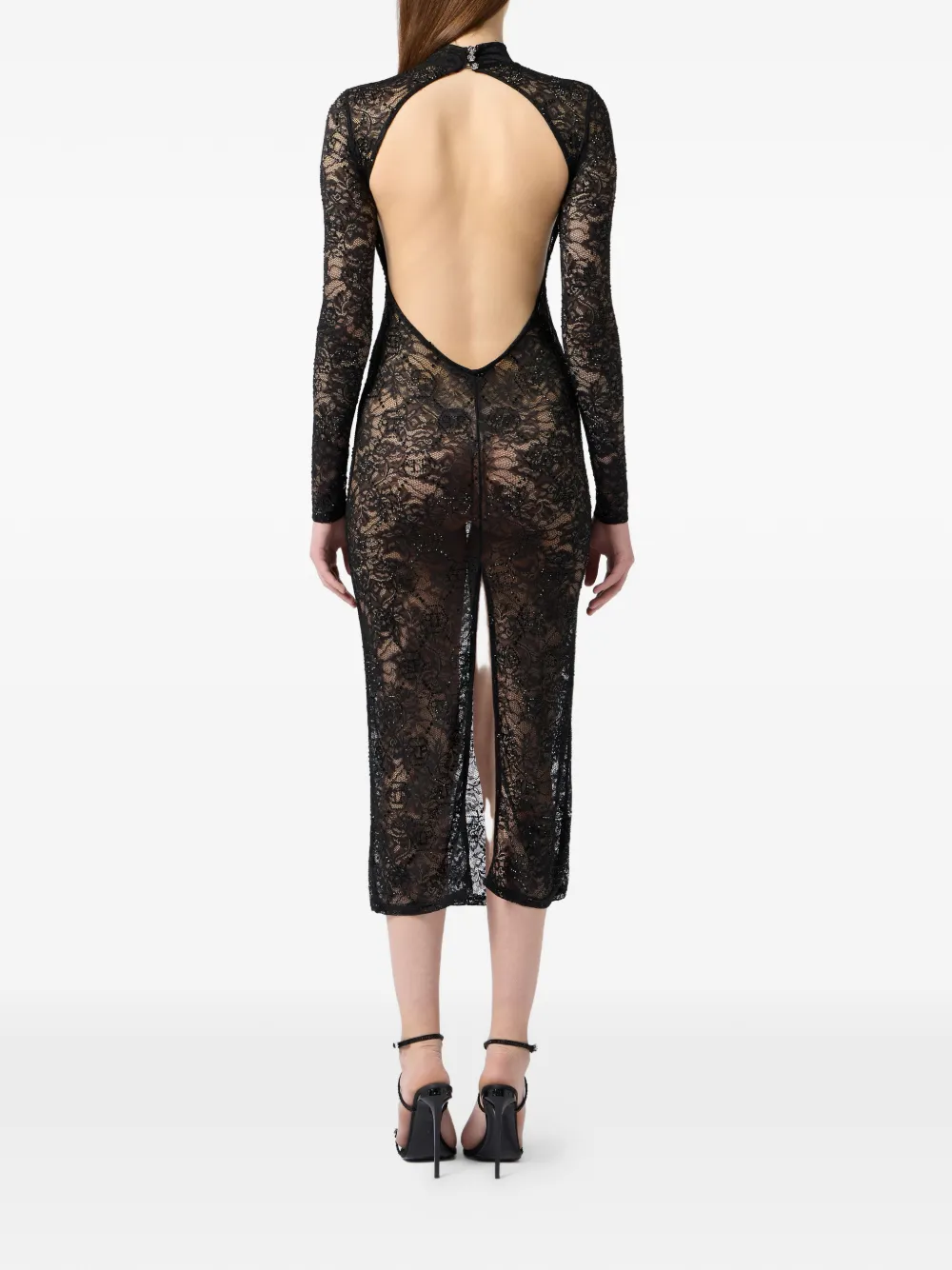 Philipp Plein Lange jurk met monogram stas en open achterkant Zwart