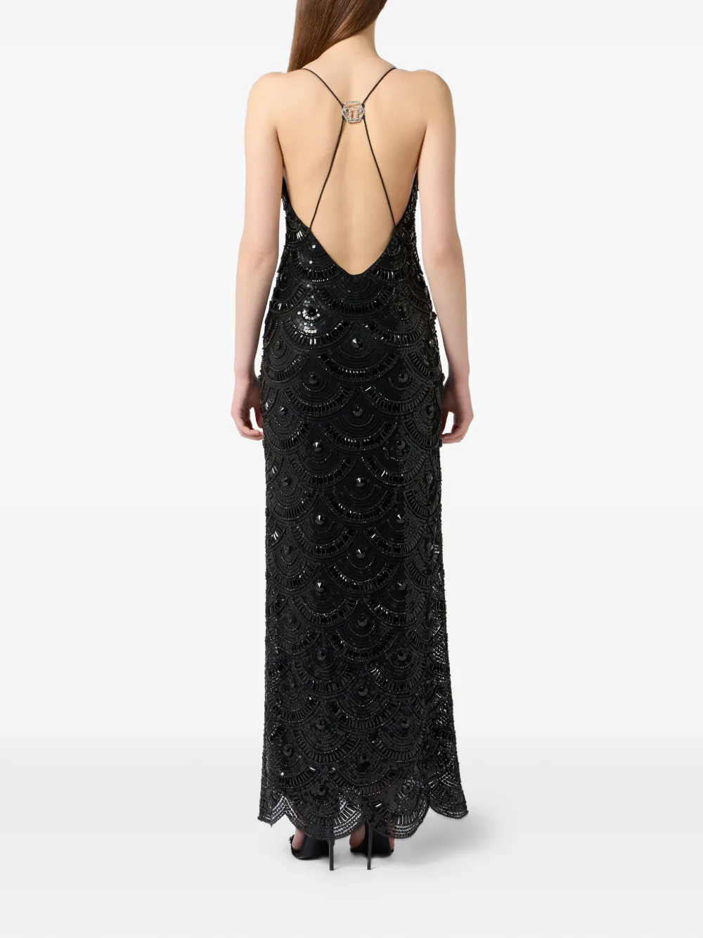 Philipp Plein Shiny Waves maxi-jurk met pailletten Zwart