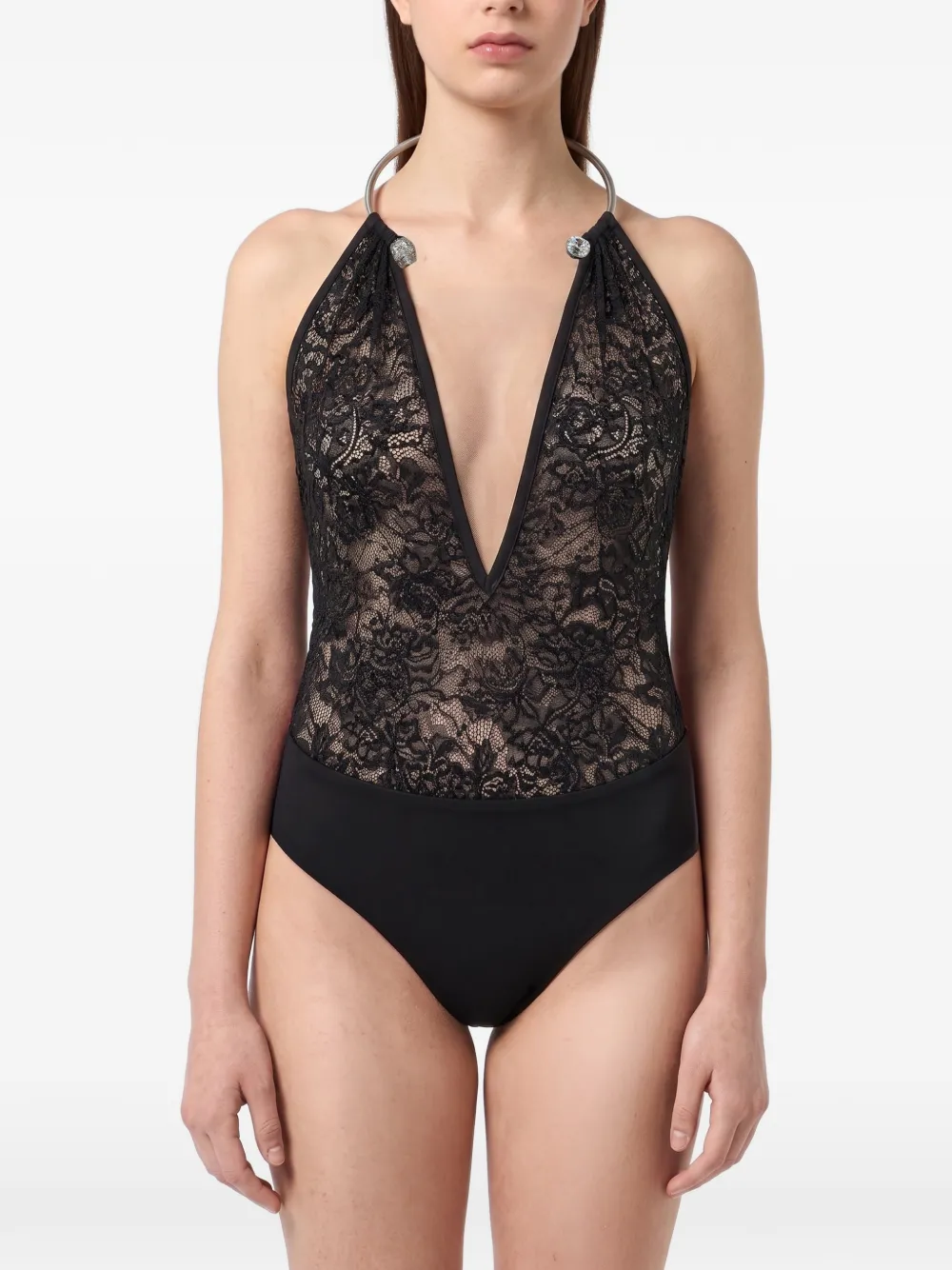 Philipp Plein Piercing Collar body met monogram en open achterkant Zwart