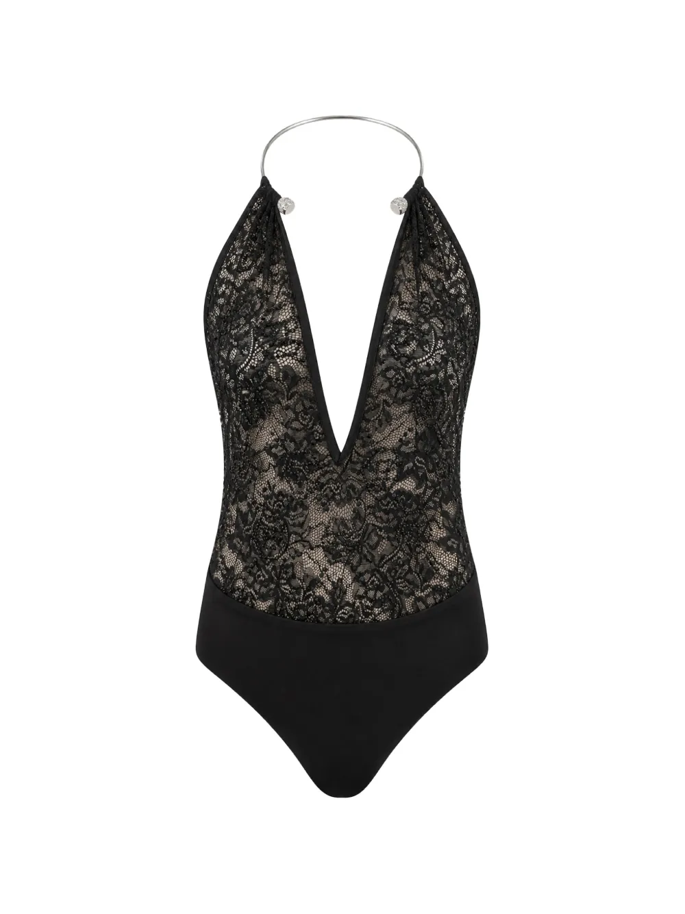 Philipp Plein Piercing Collar open back bodysuit monogram strass - Nero