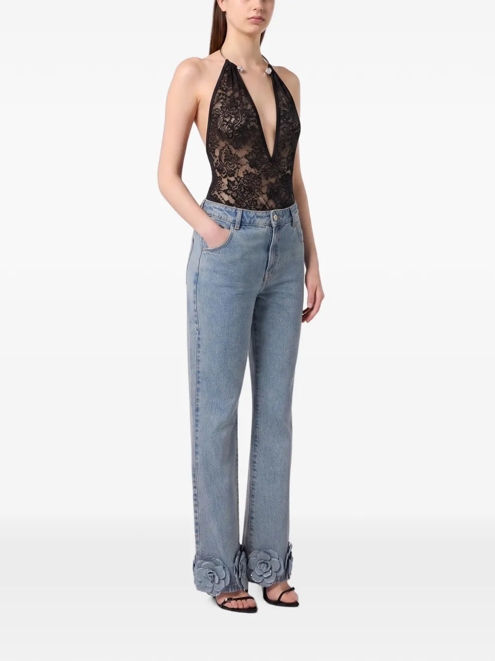 Philipp Plein Piercing Collar body met monogram en open achterkant Zwart