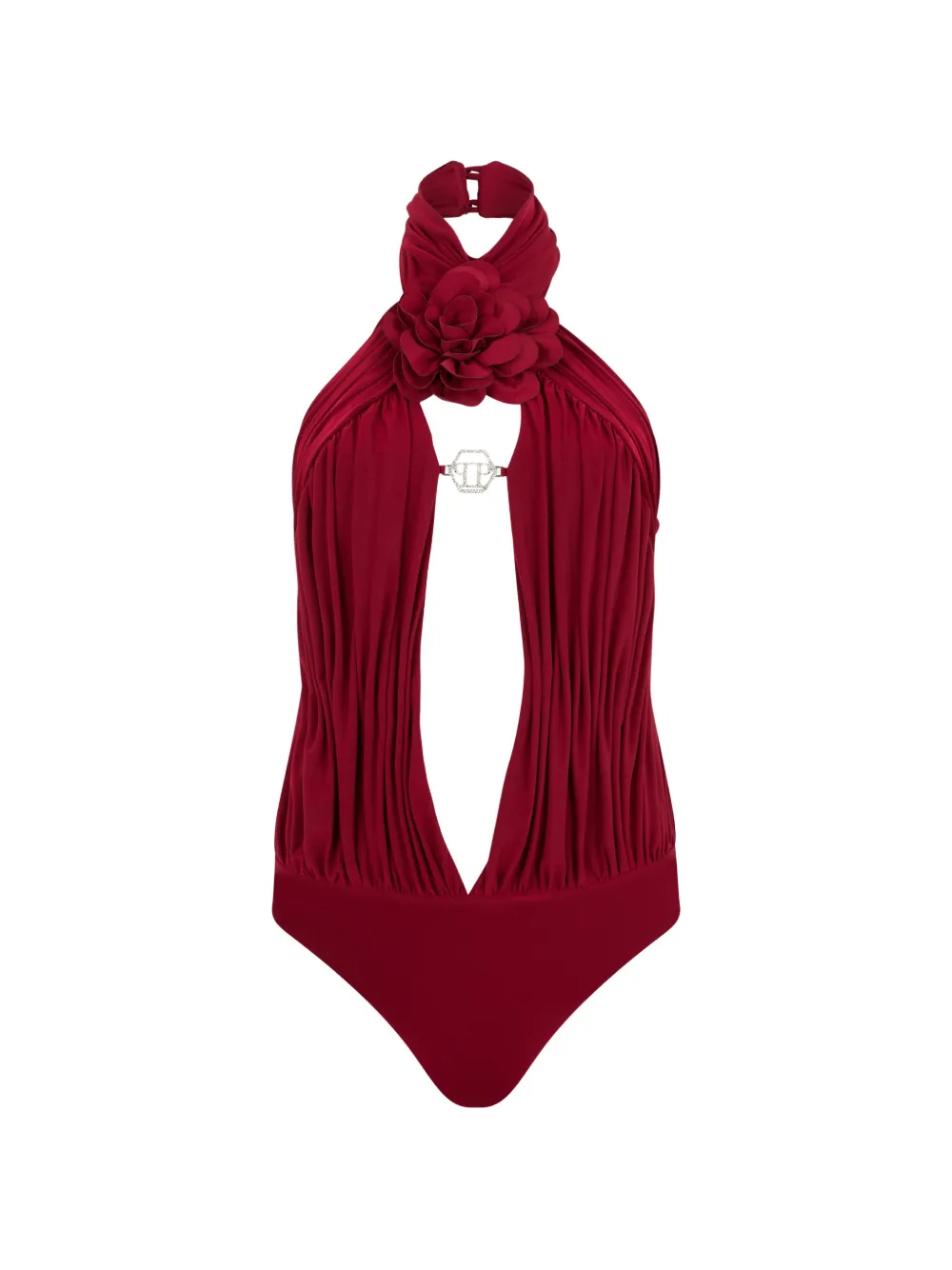 Philipp Plein flower-detail cut-out bodysuit - Rosso