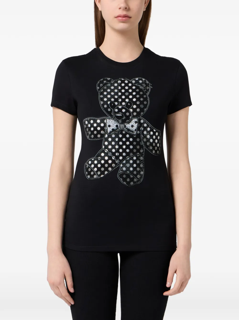 Philipp Plein Teddy T-shirt verfraaid met stras Zwart