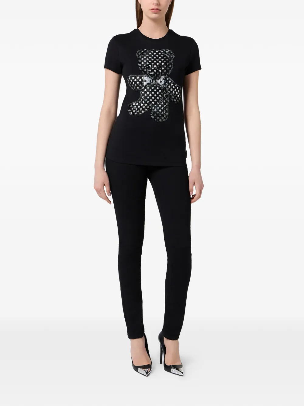 Philipp Plein Teddy T-shirt verfraaid met stras Zwart