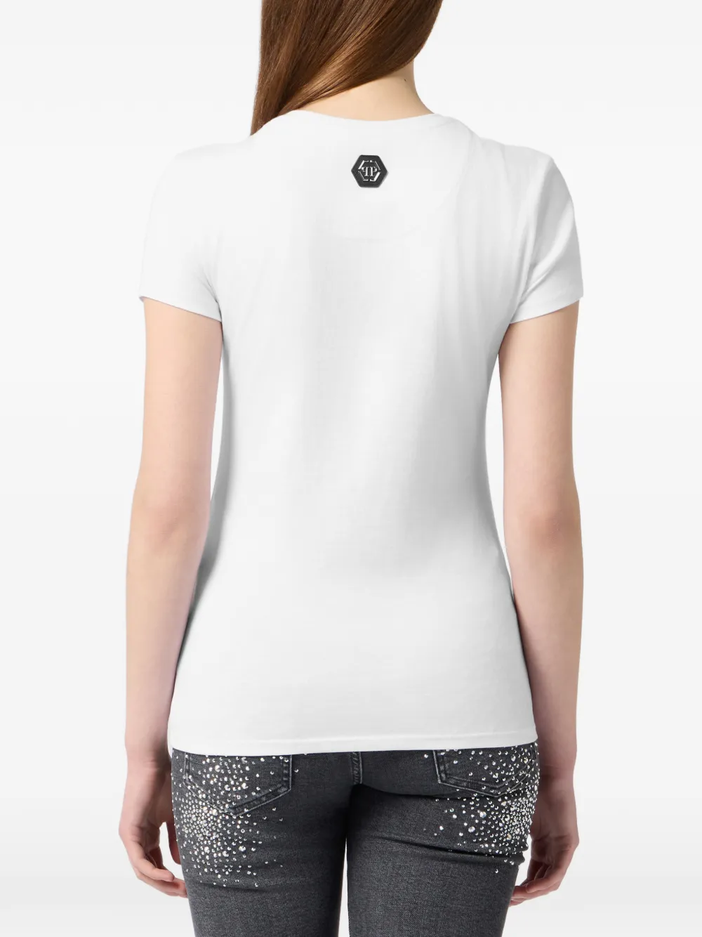 Philipp Plein T-shirt verfraaid met kristallen en logopatch Wit