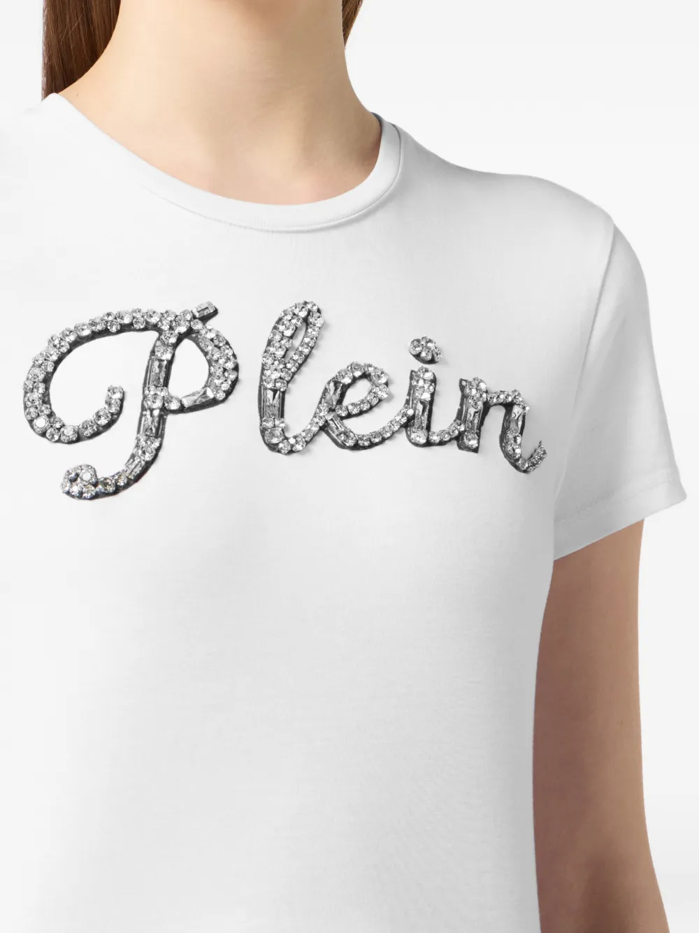 Philipp Plein T-shirt verfraaid met kristallen en logopatch Wit