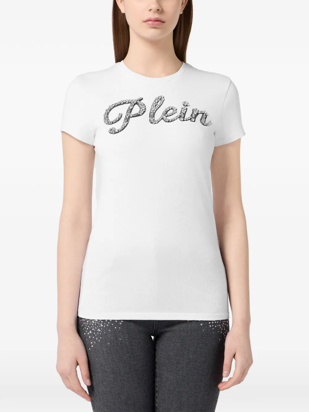Philipp Plein T-shirt verfraaid met kristallen en logopatch Wit