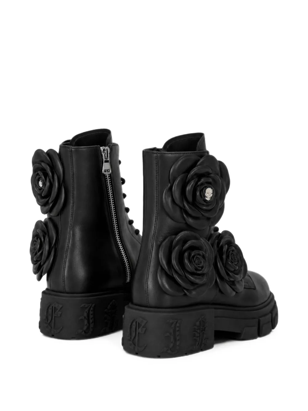 Philipp Plein Gothic Plein veterlaarzen met bloemen Zwart