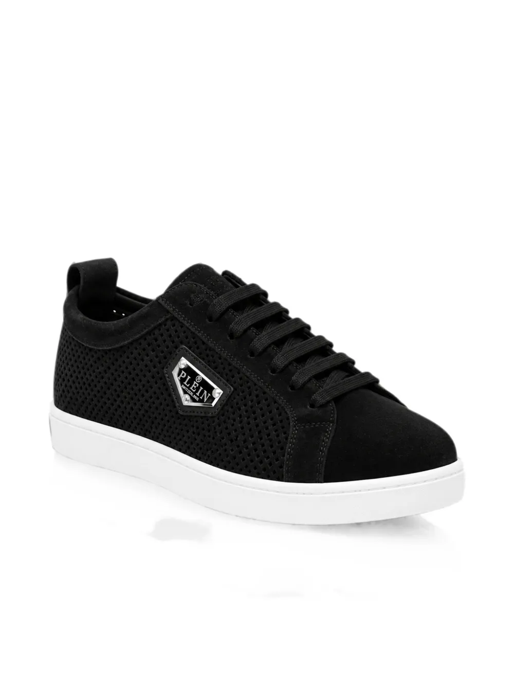 Philipp Plein Low-top suède sneakers met geperforeerde details Zwart