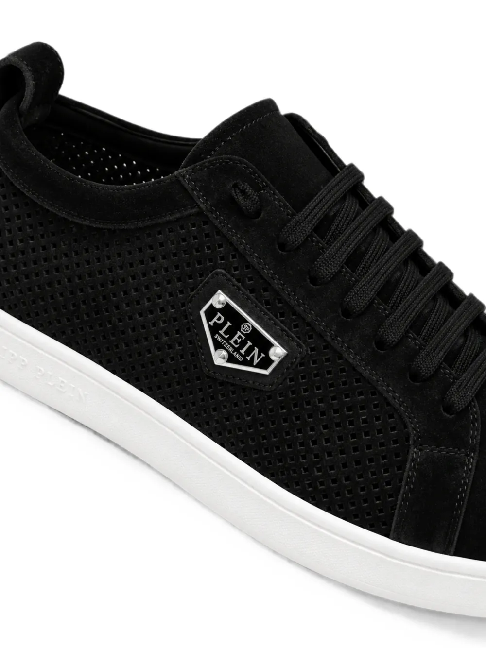 Philipp Plein Low-top suède sneakers met geperforeerde details Zwart