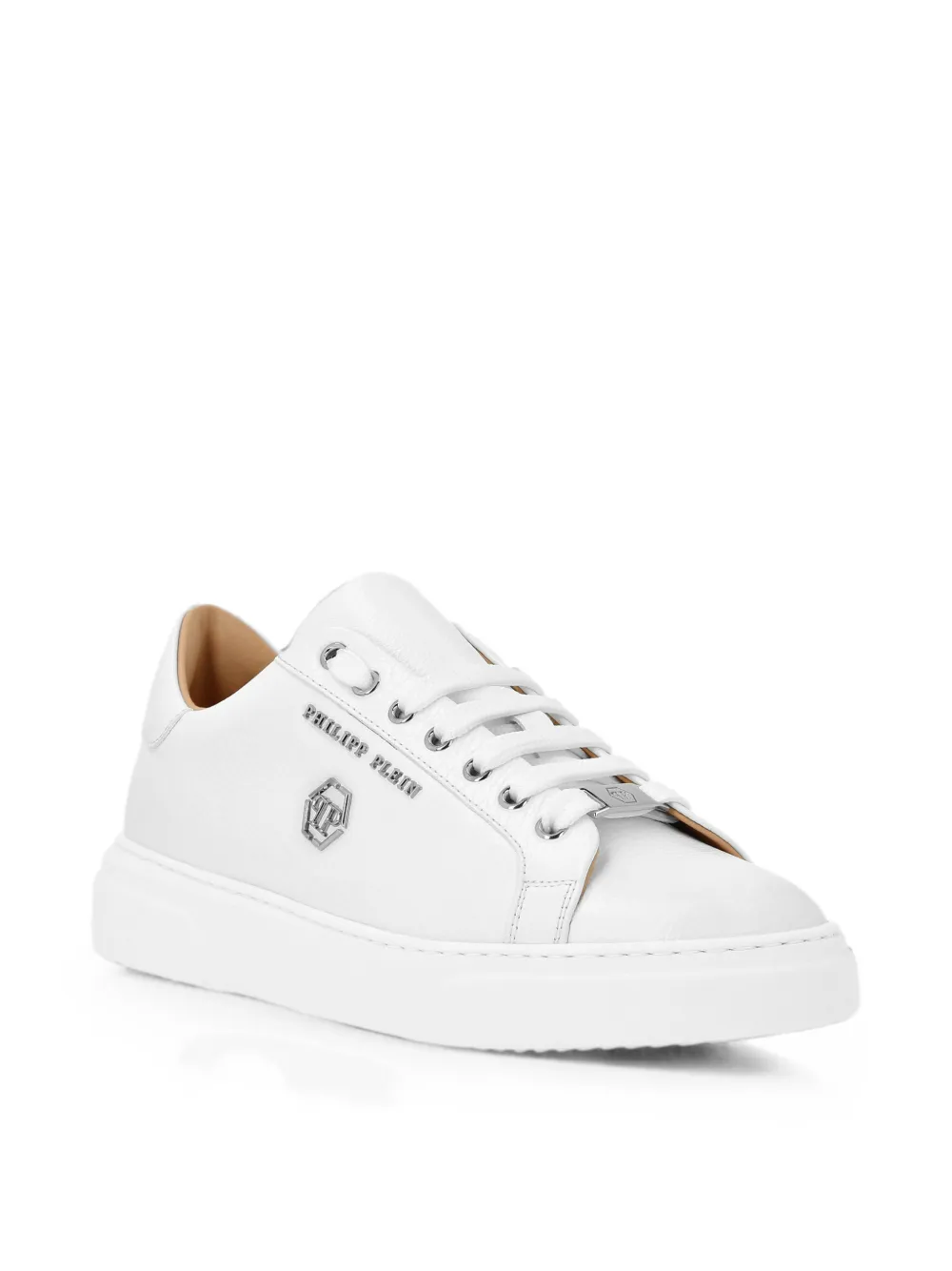 Philipp Plein leather lo-top sneakers Hexagon Wit
