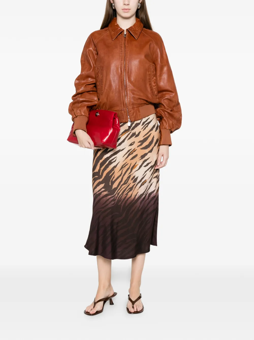 Pinko Collared Leather Jacket - Brown 
