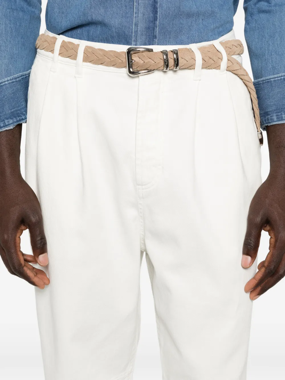 Pleated-Front Tapered Jeans