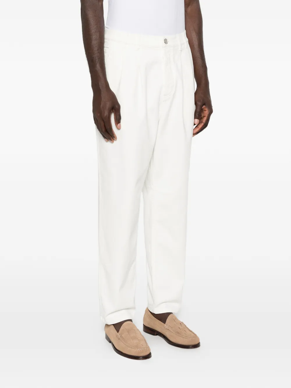 Pleated-Front Tapered Jeans