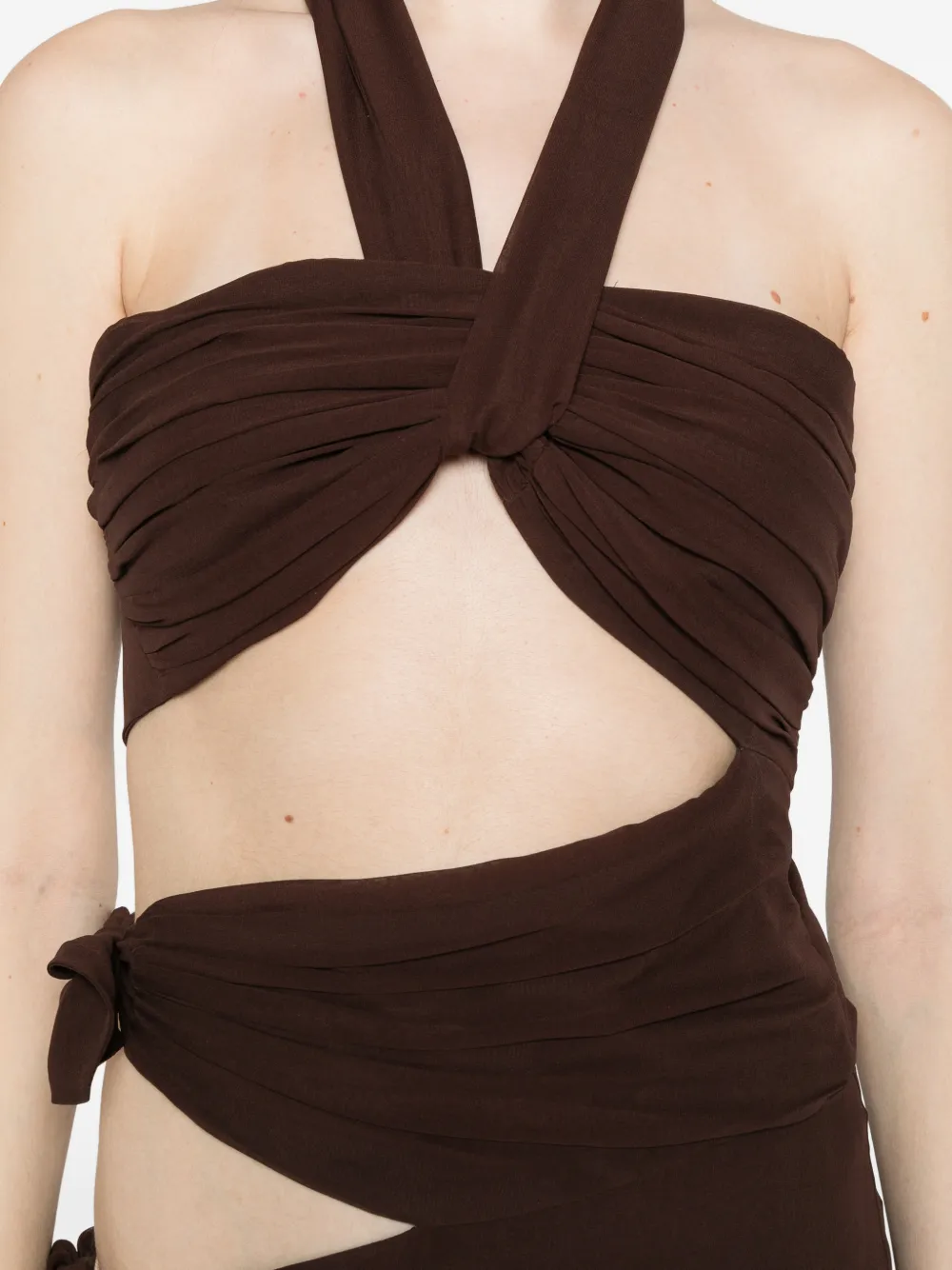 Raquel Diniz Teresa maxi-jurk met ruches en uitgesneden details Bruin