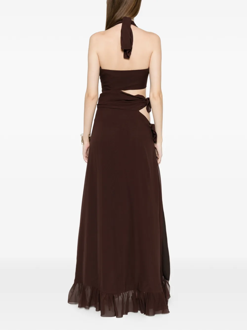 Raquel Diniz Teresa maxi-jurk met ruches en uitgesneden details Bruin