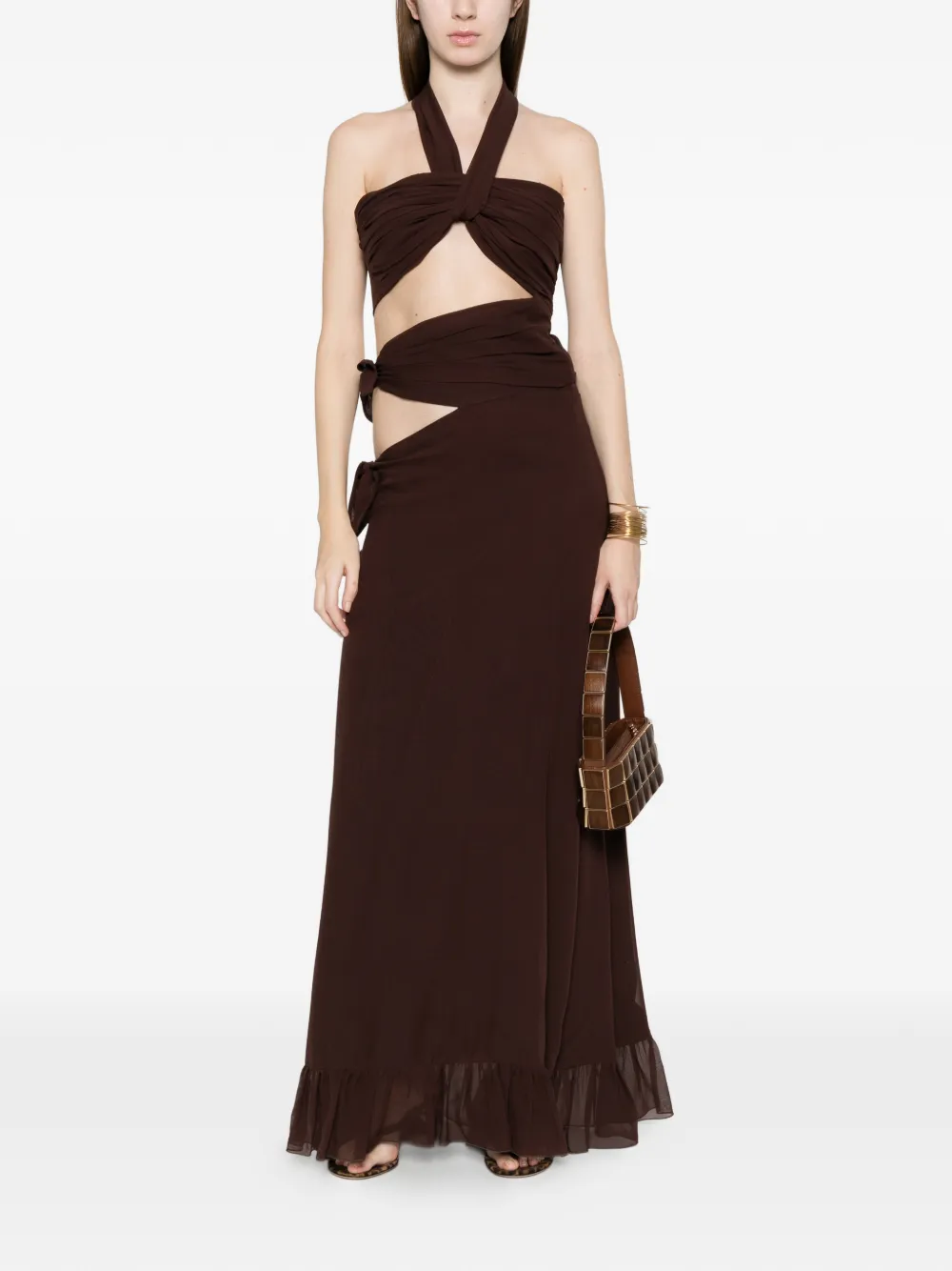 Raquel Diniz Teresa maxi-jurk met ruches en uitgesneden details Bruin