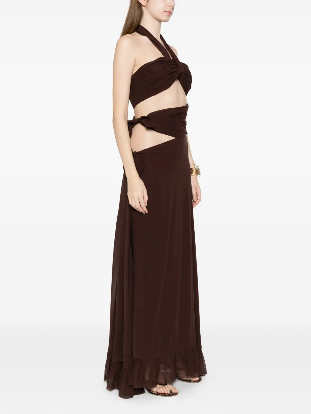 Raquel Diniz Teresa maxi-jurk met ruches en uitgesneden details Bruin