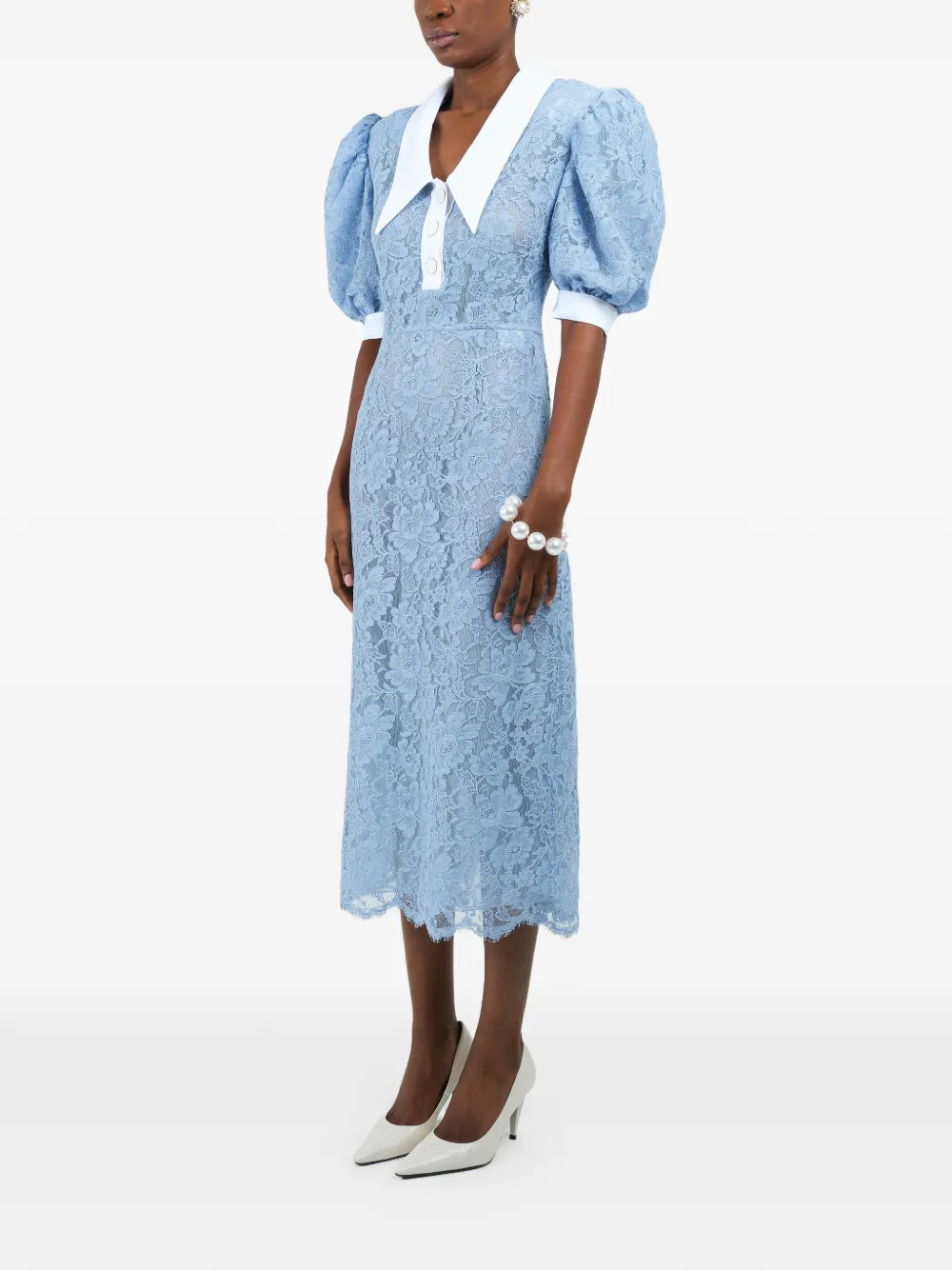 Rowen Rose Midi-jurk met polokraag en kant Blauw