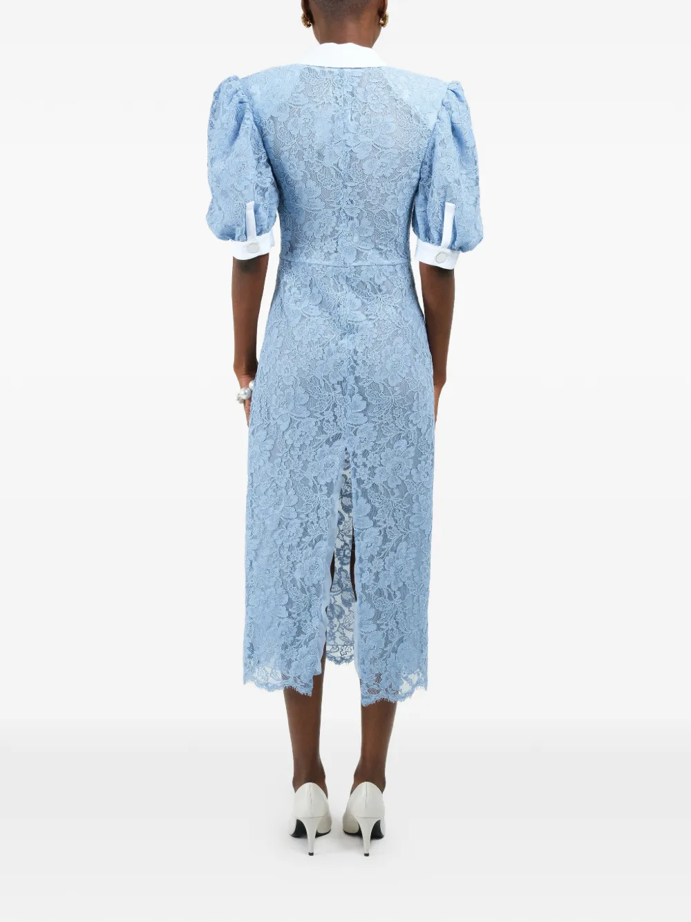 Rowen Rose Midi-jurk met polokraag en kant Blauw