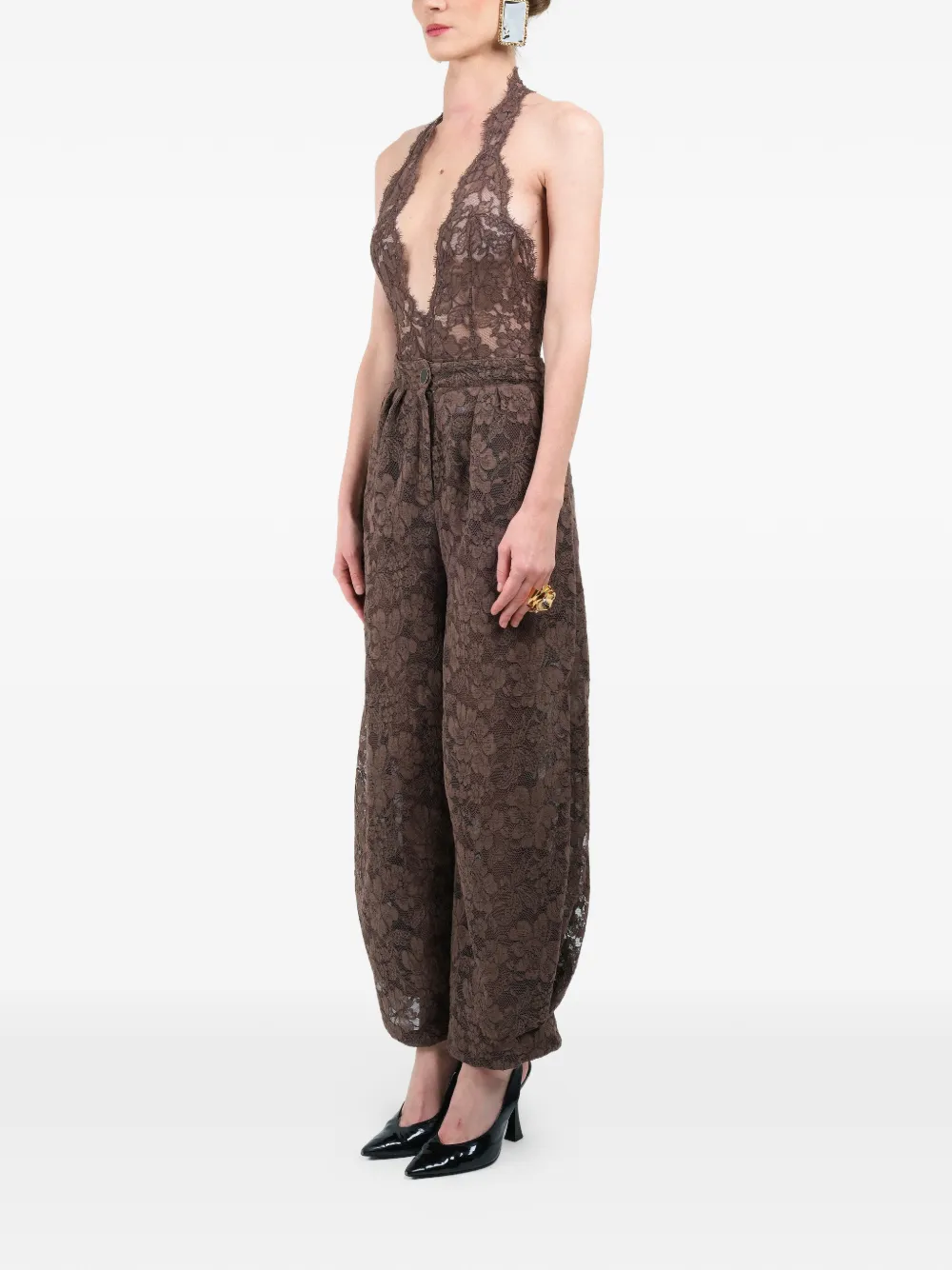 Rowen Rose Carrot-fit broek met kant Bruin