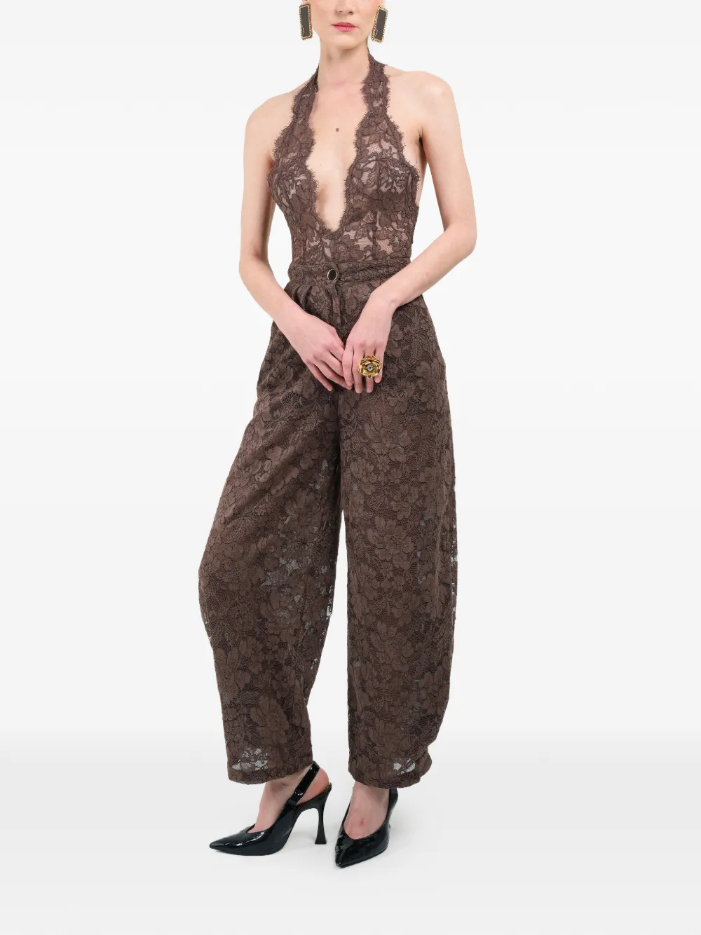  Rowen Rose Lace Carrot Trousers - Brown 