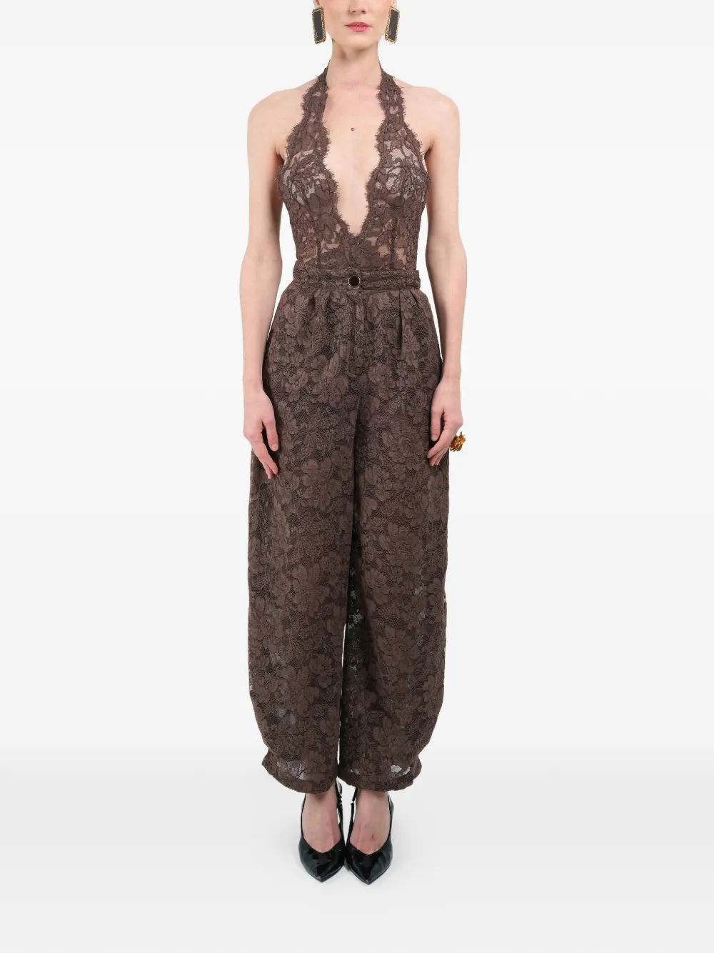  Rowen Rose Lace Carrot Trousers - Brown 
