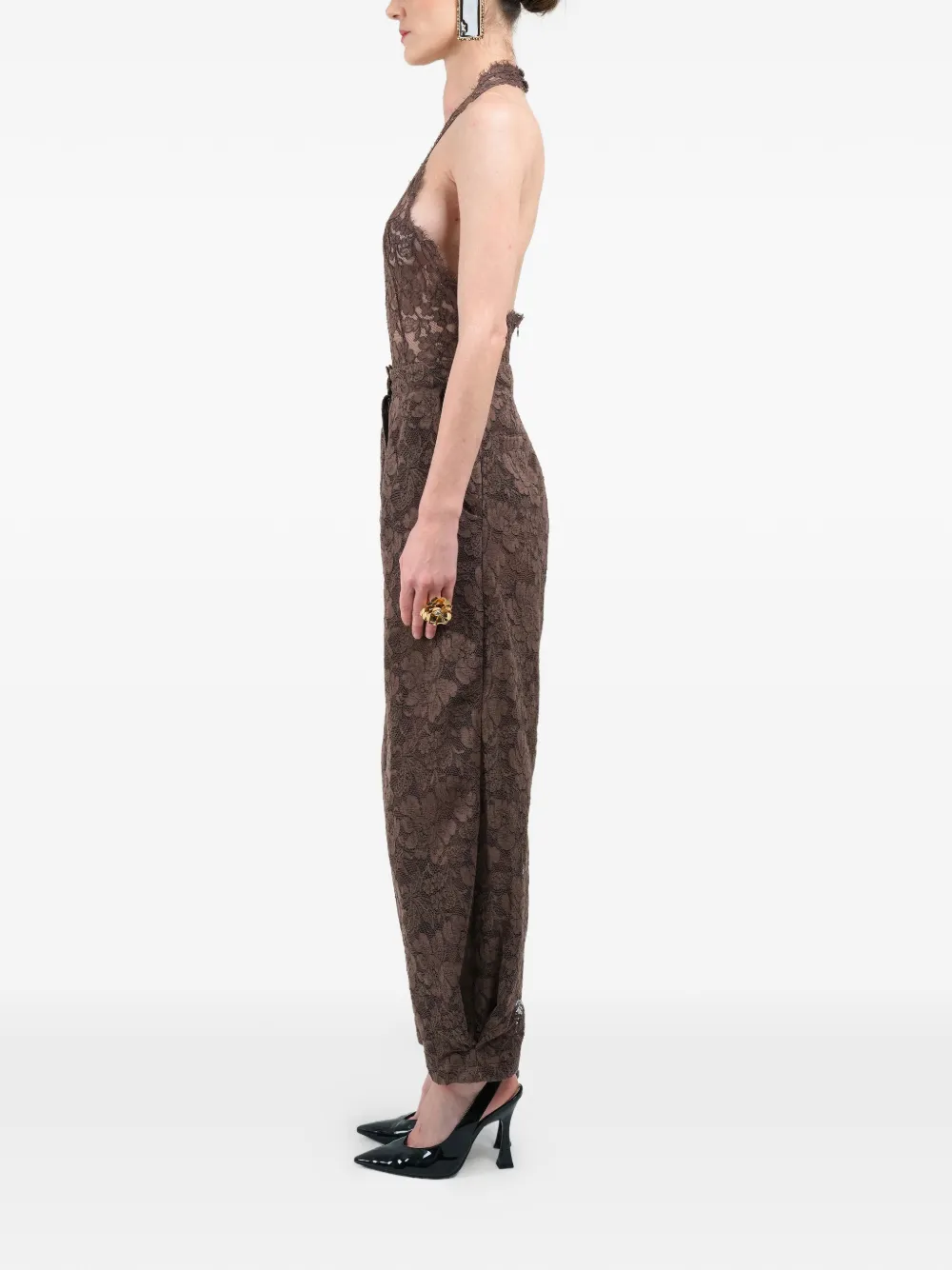 Rowen Rose Carrot-fit broek met kant Bruin