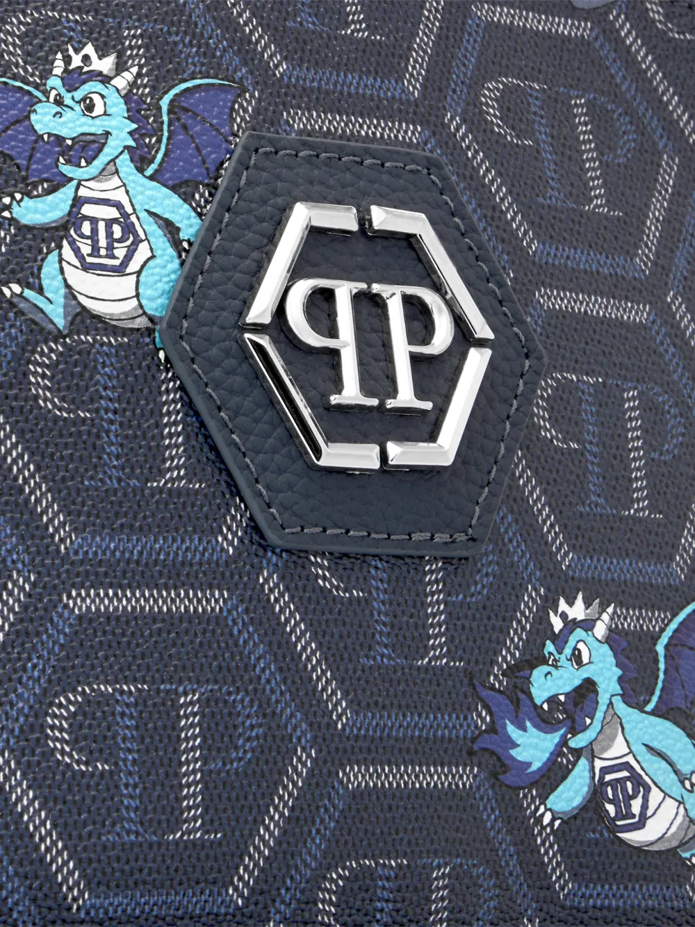 Philipp Plein Schoudertas met monogramprint en drakenpatroon Blauw