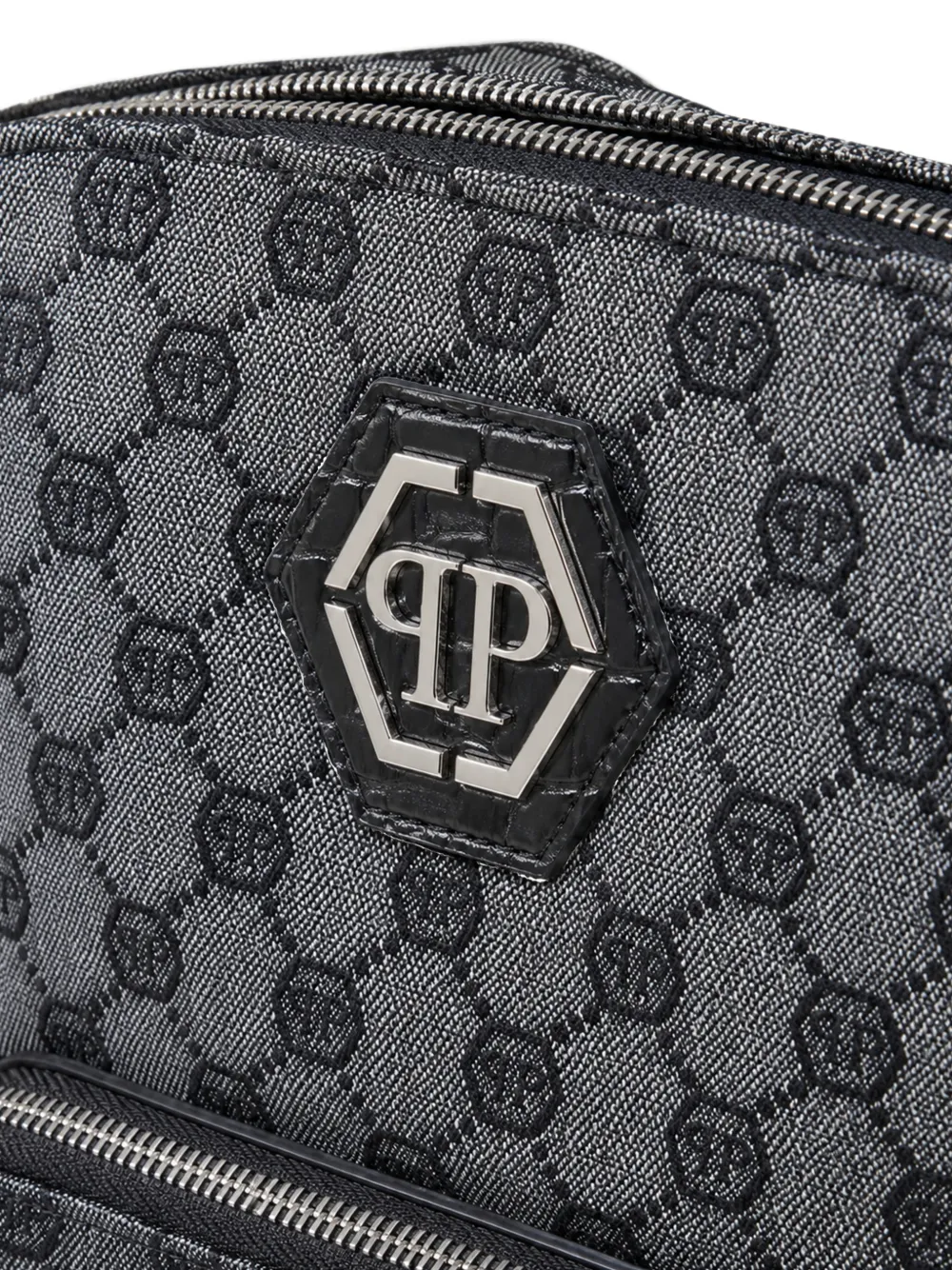 Philipp Plein Denim crossbodytas met monogram-jacquard Grijs