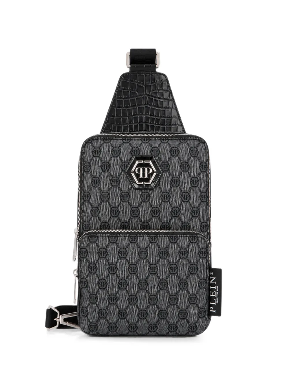 Philipp Plein denim crossbody bag jacquard monogram - Grigio