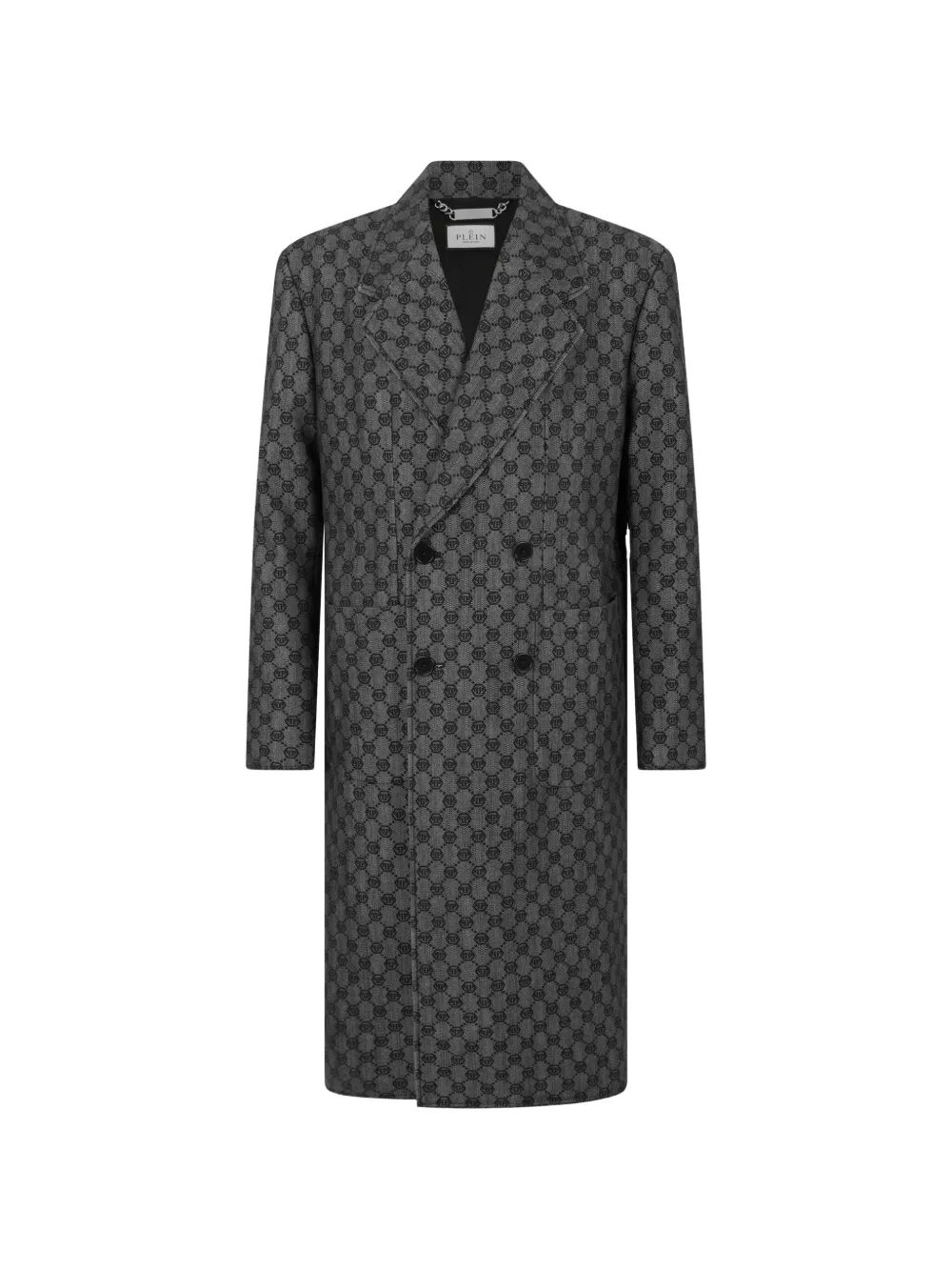 Philipp Plein monogram-jacquard double-breasted coat - Grey