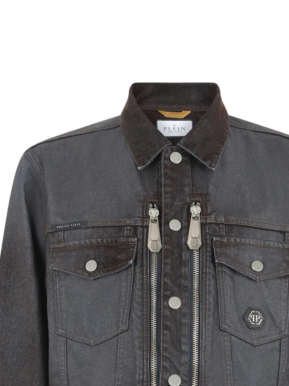 Philipp Plein Denim jack met ritsdetail Grijs