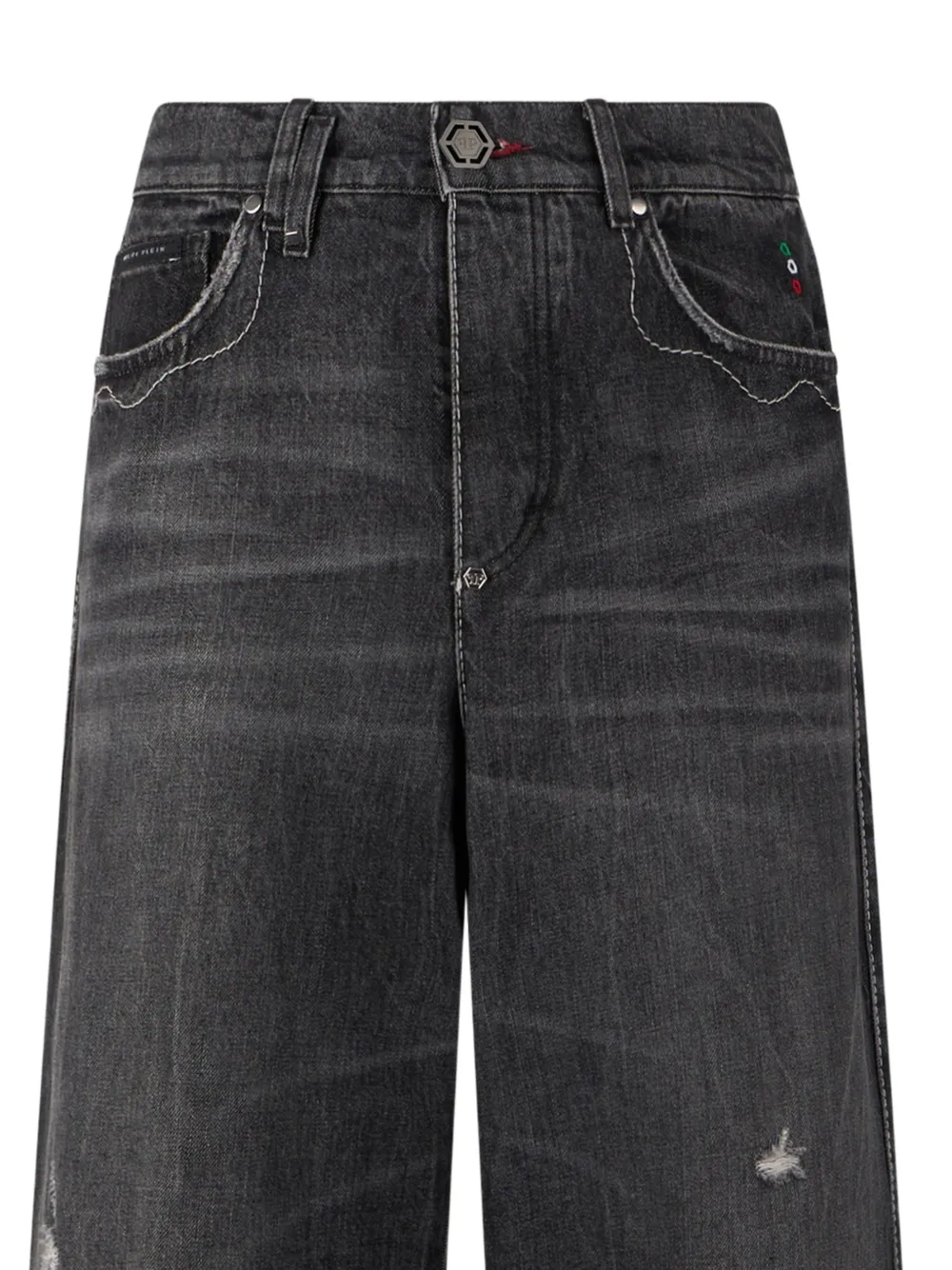 Philipp Plein Gerafelde jeans met contrasterend stiksel Zwart