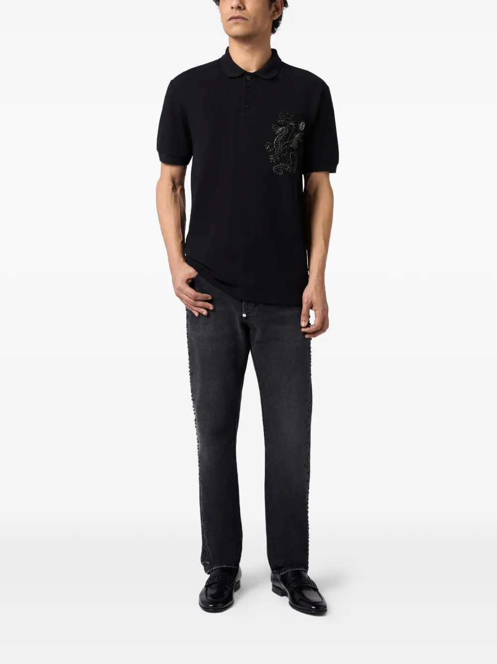 Philipp Plein Straight jeans met stras streep Zwart