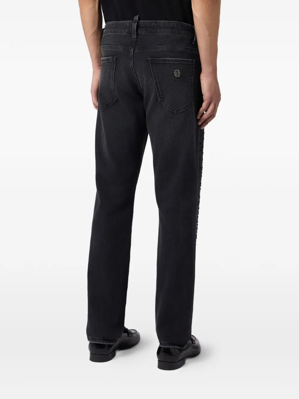 Philipp Plein Straight jeans met stras streep Zwart