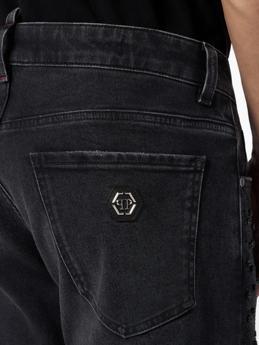 Philipp Plein Straight jeans met stras streep Zwart