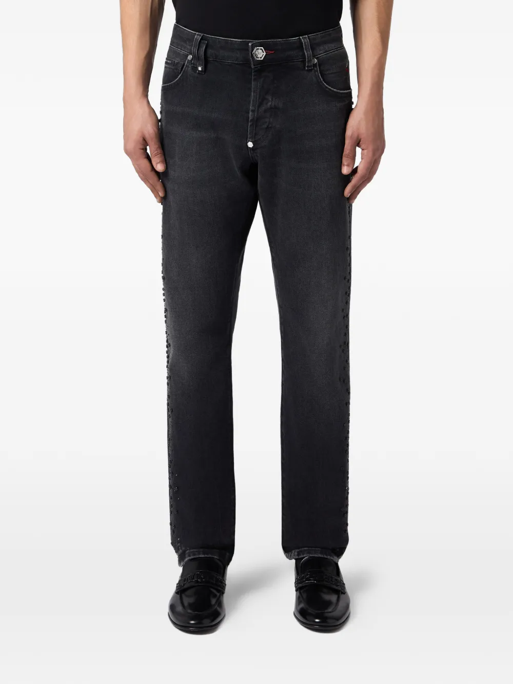 Philipp Plein Straight jeans met stras streep Zwart