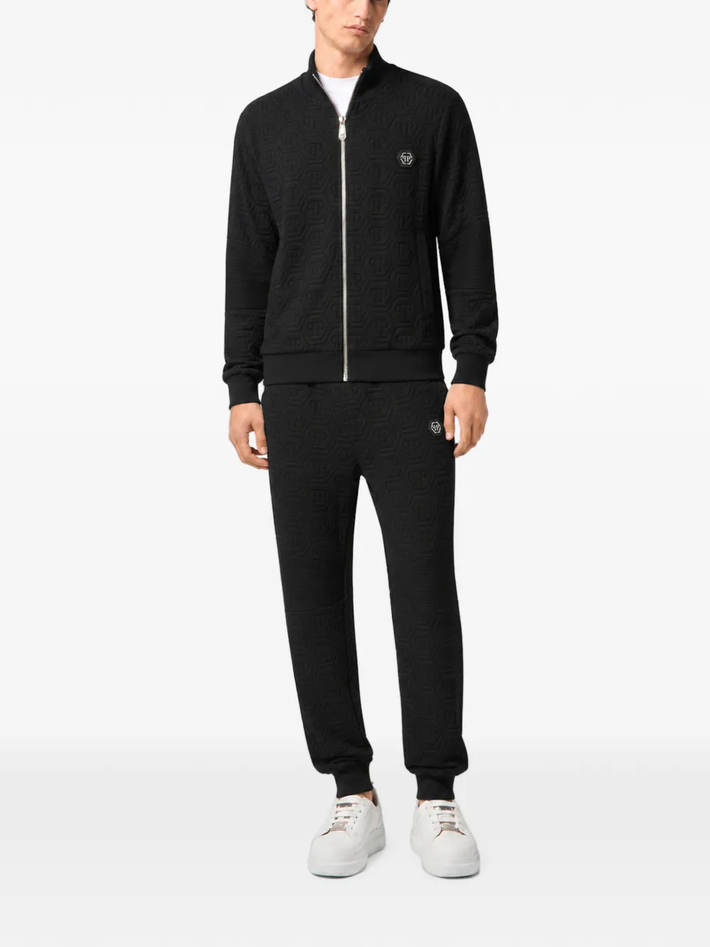 Philipp Plein Gewatteerd biker trainingsjack met monogram Zwart