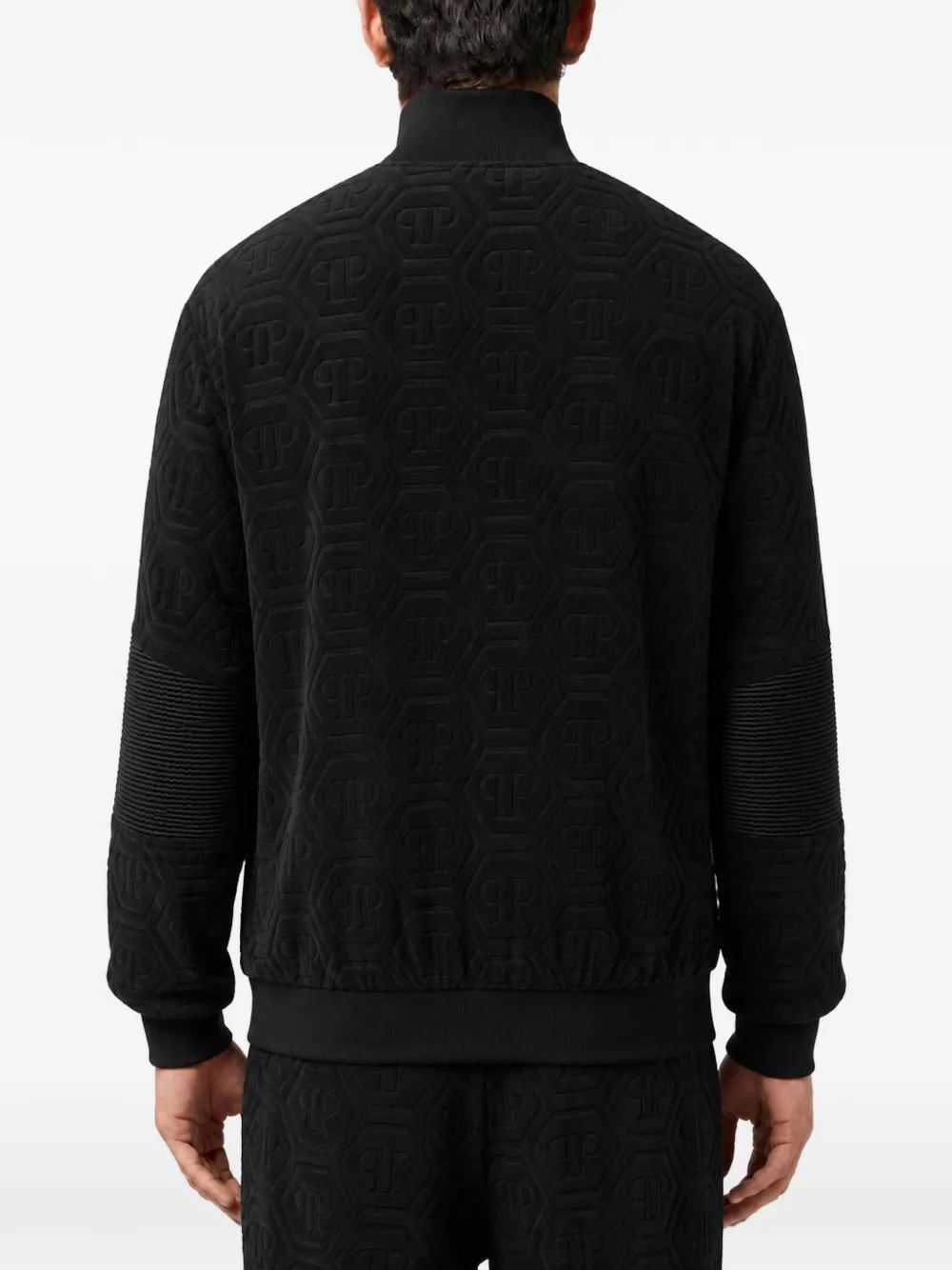 Philipp Plein Gewatteerd biker trainingsjack met monogram Zwart