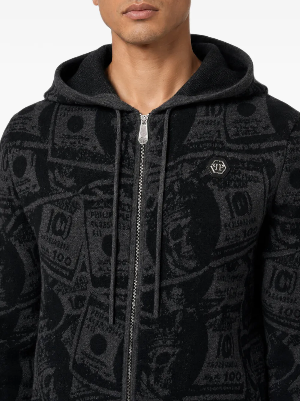 Philipp Plein Gebreide hoodie met dollarprint Grijs