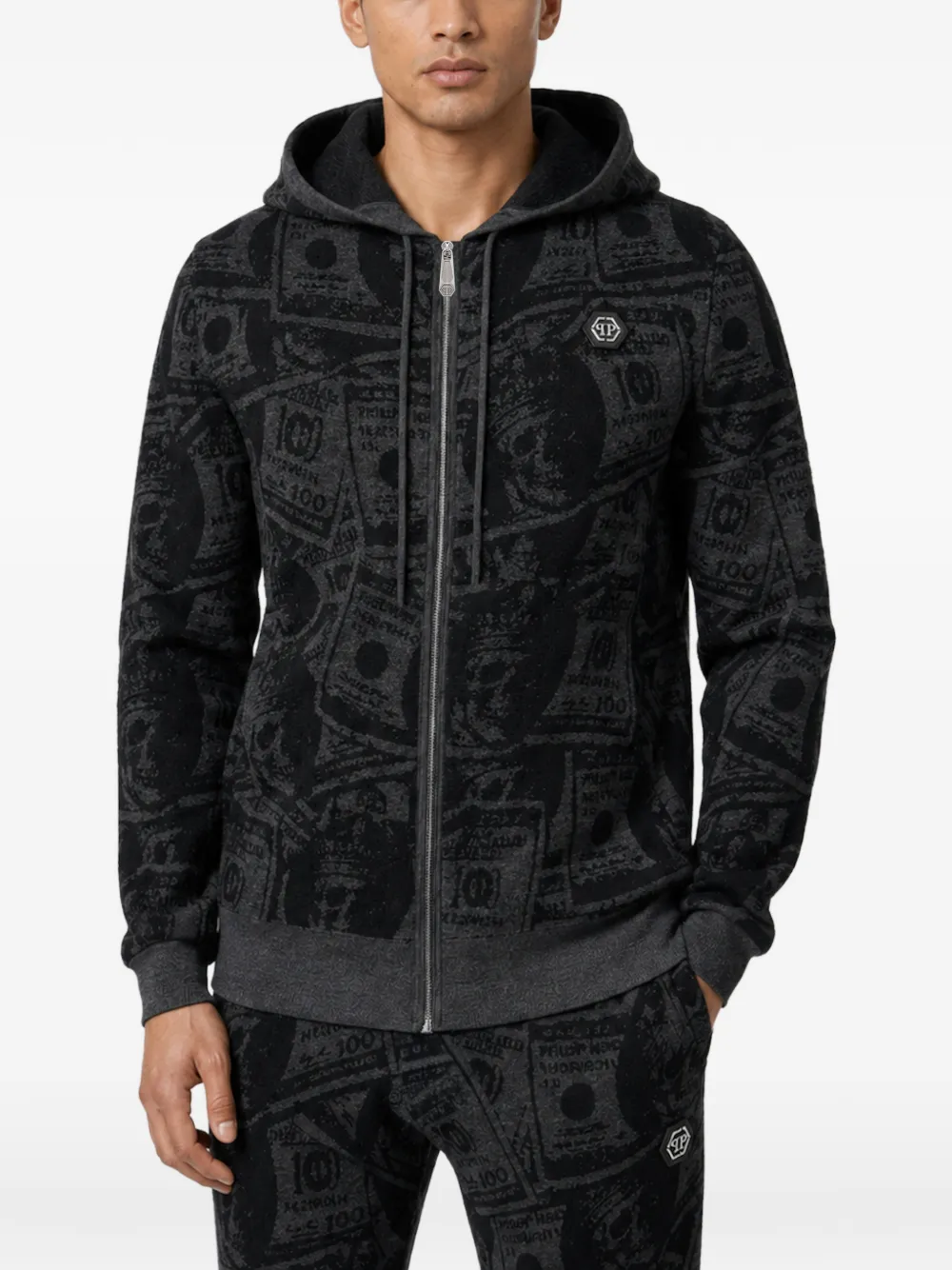 Philipp Plein Gebreide hoodie met dollarprint Grijs