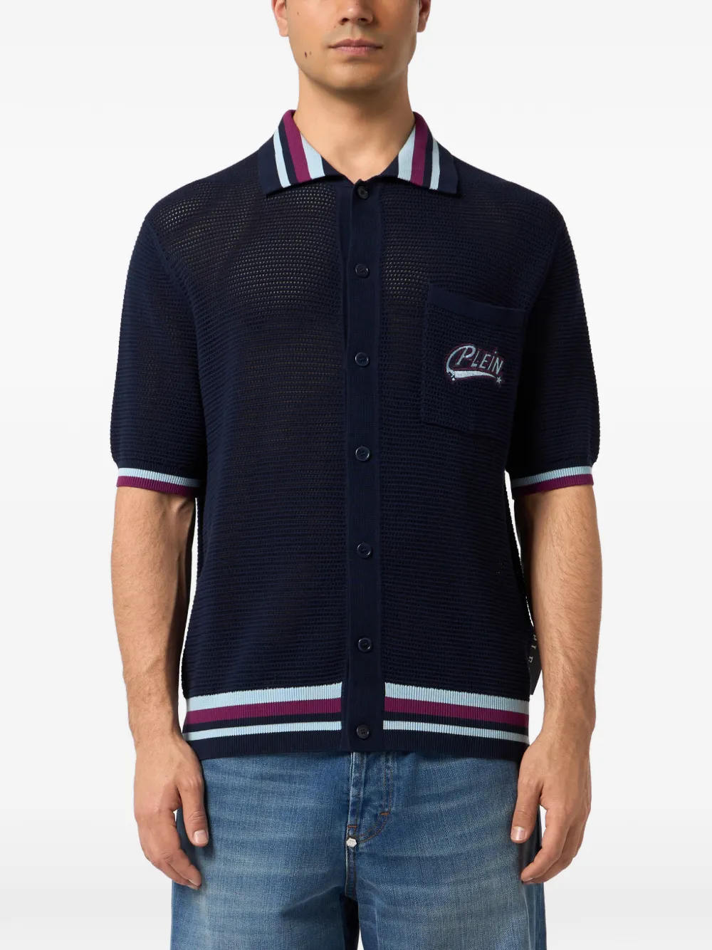 Philipp Plein Poloshirt met logopatch Blauw